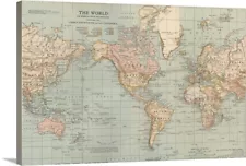 The World - Vintage Map Canvas Wall Art Print, Map Home Decor