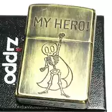 ð¥zippo fire saleð¥ funny skull, My Hero, gold distressed finish, MIB, Japan