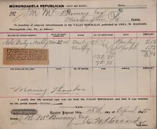 1895 Billhead Monongahela Valley Republican "Land for sale" Advertisement, PA