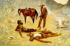 Frederic Remington "He Lay Where He Had Been Jerked, Still as a Log" horse Brown