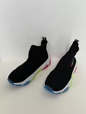 Justice Sport Socktop sneakers shoes Black ankle multicolor neon Girls Size 1