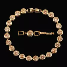 Hot Sale CZ Red Gold Plated Round Tennis Connected Chain Link Bracelet for Women