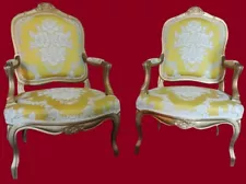 Luxury French Louis XVI Style Gold Giltwood Arm Chairs - a Pair