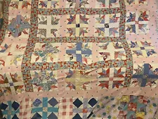 HATE TO TOSS Vintage Patchwork “Turkey Tracks” Quilt-2 Sided-72”x 92"~Cutter~TLC