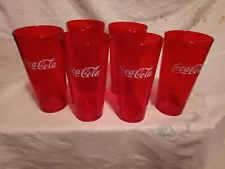 Coca Cola Red Textured Tumbler Cups 24oz G.E.T. Glass Lot Of 6 Glasses