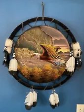 Large Eagle Dream Catcher : 25" Wall Hanging : Feathers : Beads : Signed Sanchez