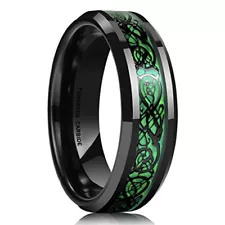 Ebay Wedding Rings For Women 6mm Black Celtic Tungsten Band w/ Green Inlay