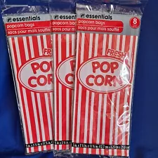 NEW Lot 3 Packages POPCORN BAGS 24 Total Retro Red White Stripe Containers Tubs