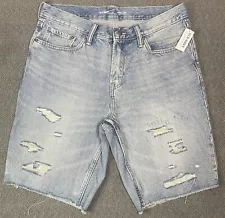 Old Navy Men's Light Blue Distressed Jean Shorts Size 34 NWT "fit like 35"