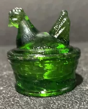 Mini Uranium Glass Hen On Nest Holly Green Salt Cellar Wetzel Mold