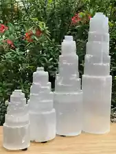 Selenite Skyscraper Lamp, 6", 8", 10", 12", 16" Tall Selenite Tower Lamps