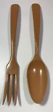 VINTAGE FLLINGERS AGATIZED WOOD SALAD FOR AND SPOON SET SHEBOYGAN, WIS 11 3/4"