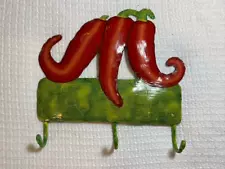 Haiti Oil Drum Painted Metal Sculpture with Hook - Red Chile Peppers