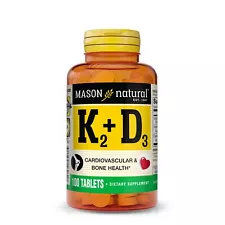 Mason Natural Vitamin K2 100 mcg with D3 - For Overall Health, 100 Tablets