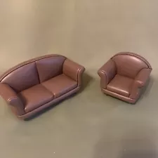 Living Room Set, Brown Faux Leather Sofa/chair For Dollhouse