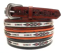 MEN'S WESTERN LEATHER BELT. SADDLE HORSE SOUTHWESTERN STYLE COWBOY RODEO BELT