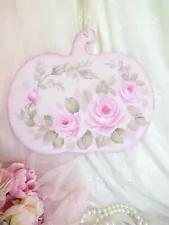 New ListingLOVELY AUTUMN DECOR PINK ROSES Hand Painted byDAS hp chic shabby vintage cottage