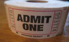 Opened Single Ticket Roll approx 350 Beige Tickets "Admit One" Indiana Ticket Co