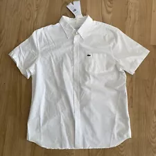 Lacoste White Short Sleeve Oxford Shirt Button Down French Quiet Luxury Prep