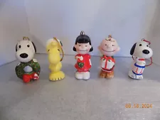 Vintage Charlie Brown, Lucy, Snoopy x2, & Woodstock Ornaments Japan