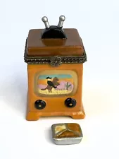 Porcelain Hinged Trinket Box TV Set Western Frozen Dinner Television