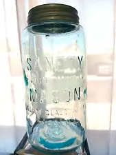 SANETY WIDE MOUTH MASON SALEM GLASS WORKS SALEM N.J.ball blue 1/2 GAL fruit jar