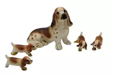 Bassett Hounds Mother and Mini Puppies Vintage Figurines Porcelan Lot of 5