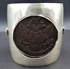 Vtg SBS Sara Stuart of Sanfe Fe Sterling Russian Kopek Coin Cuff Bracelet