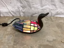 Vintage Tiffany Style Duck Table Light Lamp Stained Glass Shade Cast Metal Base