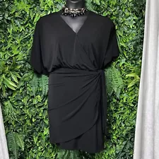 MICHAEL KORS Dress Women 2X Black Tie Waist Faux Wrap Blousan $150 NWT 1910