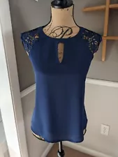 Express Blue Sleeveless Blouse With Lace Sleeves Size XS NWT