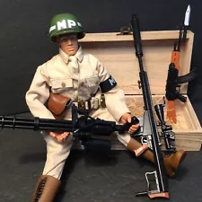 12” 1/6 Scale WWII U.S. M.P. Vintage, Gun Crate, Gatling gun,50cal Sniper,45 HG