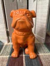 Painted Orange English Bulldog Ceramic Figure Statue 8" Tall