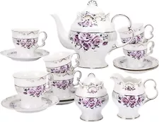 15 Piece Porcelain Tea Set For Adults Wedding Tea Service Large British Teapot W