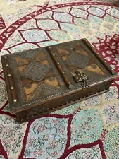 Antique wooden box with hinged lid and hand crafted