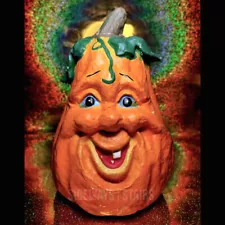 13" SILLY PAPER MACHE PUMPKIN vintage Halloween chubby face jack o lantern RARE