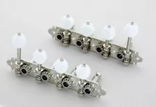 NEW - Gotoh MF40 "F" Style Tuning Keys For Mandolin, White Buttons - NICKEL