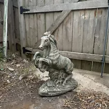 Concrete Stallion Garden Statue Outdoor Cement Large 25”x 22”x 10” HEAVY