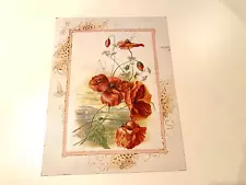 WWI Era Poppies Lithograph Book Plate Floral Art Print Wall Art Paper Ephemera