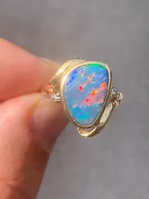 14ct gold diamond black opal doublet ring vintage