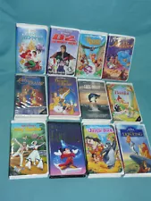 Lot 12 Disney VHS Videos Movies Aladdin Fantasia Jungle Book Bambi Black Diamond