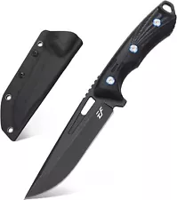 Eafengrow EF127 Fixed Blade Knife Steel Blade, Black with Sheath for Belt