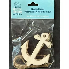 Ship/Boat Anchor Wood cutouts with jute hangers for crafting. Pack of 6