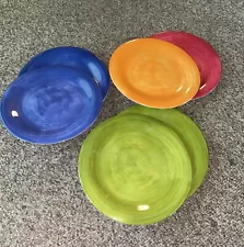 Longaberger Red, Green, Oranage, & Blue Melamine Set of 6 11” Dinner Plates