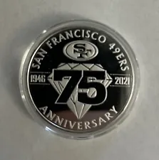 1 RARE 2021 San Francisco 49ers 75th Anniversary Highland Mint Silver Game Coin