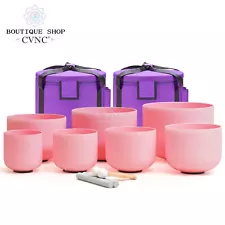 CVNC 432Hz 6-12" 7pcs Crystal Singing Sound Bowls Set Pink For Sound Bath Yoga