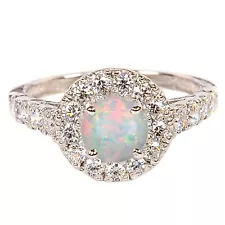 1.35 Carat Round Shape 100% Natural Full Fire Opal Ring In 925 Silver