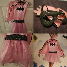 Rubies Girls Pink Batgirl Costume Bat Girl Outfit Dress Cape & Mask M(8/10)