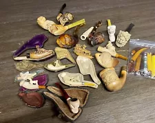 Lot of Antique Meerschaum Pipes (17) Some w/Original Cases (6) & Stems