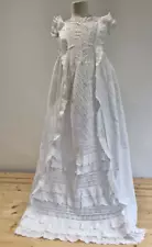 ANTIQUE CHRISTENING GOWN DRESS BABY WHITE COTTON EMBROIDERY VINTAGE